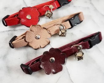 Reclaimed Leather Flower Cat Collar