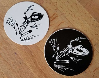 BONEFROG decal / sticker -  Weather Proof Vinyl Decal - Sticker - 3.5" round.  Skeleton Frog Decal.