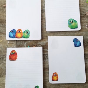 Cartoon Bird memo pad 40 pages 4 unique designs 4.25x5.5 mini notepad, memo pad, naughty fun birds. Lined & Unlined image 3