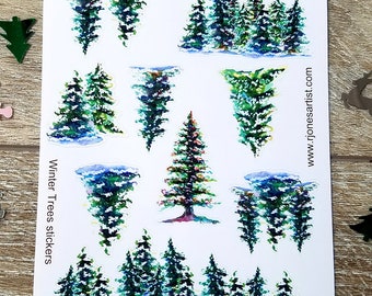 Winter Tree sample sticker sheet - Planner Stickers - Journal Stickers - Scrap book stickers - snowy winter trees, pine, fir, spruce, balsam