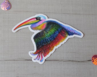 Pelican Rainbow Weather Proof Vinyl Sticker, Die Cut, Bird decal - 3.5"  Beach decal