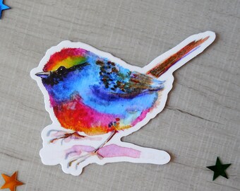 Chickadee Rainbow Weather Proof Vinyl Sticker, Die Cut, Bird decal - 3"  Beach decal