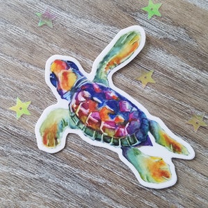 Turtle weatherproof Vinyl Decal, Die Cut, Coastal Decal, Beach Decal, Ocean theme decal - Rainbow Sea Turtle - 3.75&quot; or 6&quot; long