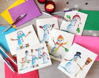 Snowmen Note Card Collection  - set of 6 cards - size A2 BLANK Note Cards