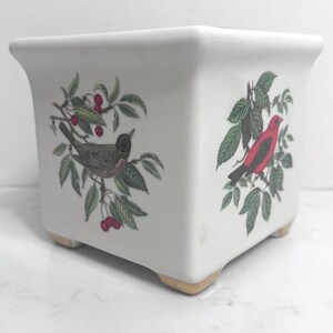Vintage Porcelain Planter with Birds of America Designs with Gold Gilt Trim, Vintage Bird Planter, Bird Cache Pot Jardiniere Bird Lover Gift
