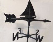 Vintage Metal Sailboat Weathervane Mounted on Square Antique Wood Block, Vintage Weathervane Vintage Tabletop Weathervane Vintage Folk Art