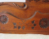 Antique Wood Pediment Furniture Salvage Carved Flowers Carved Berries Carved Grapes Antique Architectural Element Antique Salvage Wood