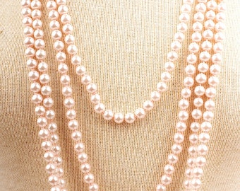 30" 8mm Bead Glass Pearl Necklace in Pink, White or Black- Great Gatsby 1920s Flapper Pearl Necklace