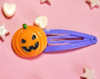 Halloween Pumpkin Hair Clip, Kawaii Cute Halloween Pastel Goth Creepy Cute Halloween, Spooky Pumpkin Hair Clip with Purple for Halloween