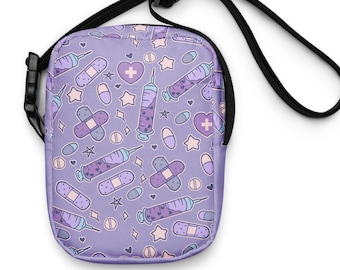 Purple Menhera Utility Bag-- small secure crossbody bag for workouts, outdoors, medical needs and travel
