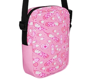 Pink Menhera Utility Bag, small secure crossbody bag for workouts, outdoors, medical needs, and travel