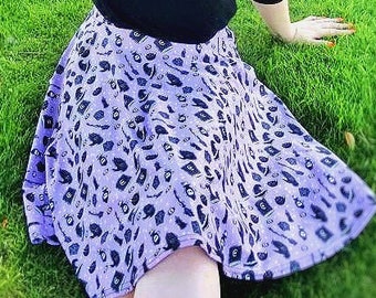 Purple Jersey Knit Skater Skirt, Witchy Hats, Spell Books, Halloween Goth