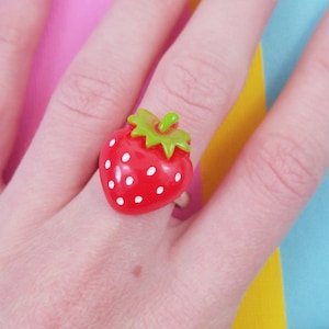 Kawaii Strawberry Ring, Fairy Kei Party Kei Cute Adjustable Jewelry Strawberry Ring Kawaii lolita fashion rings Ichigo Strawberry