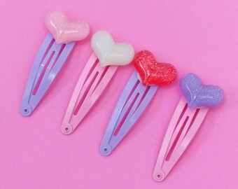 Mixed Heart Hair Clip Set, Set of 4 Mix and Match Hair Clip, Pink, Purple, White, and Red, Kawaii Fairy Kei