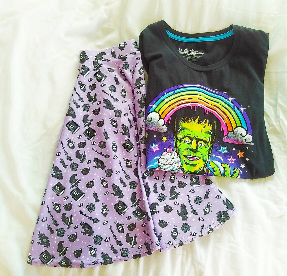 Purple Pastel Goth Skirt Pastel Purple With Witchy Hats Etsy