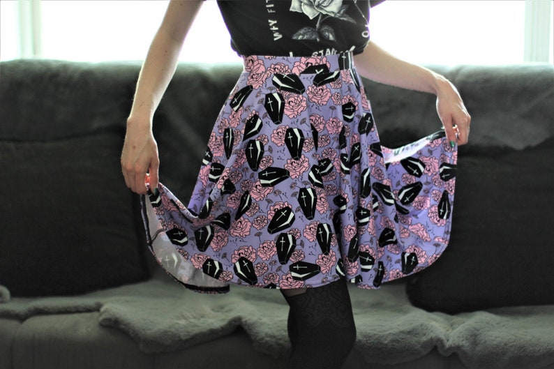 Coffin Skirt Purple Floral Pastel Goth Skater Skirt Featuring - Etsy