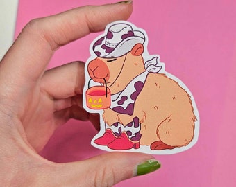Cowboy Capybara Sticker 2.5 inch - hand cut waterproof vinyl original halloween kawaii art sticker for planners