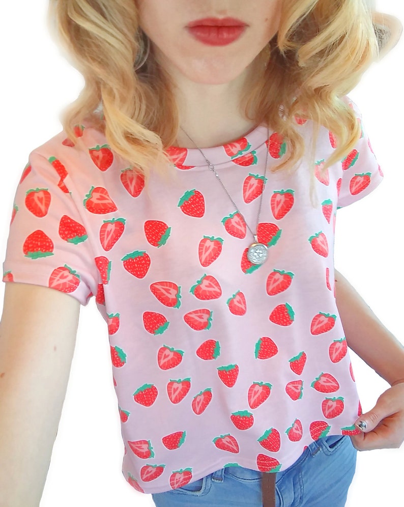 Kawaii Strawberry Shirt Pastel Pink Cropped TShirt with Etsy