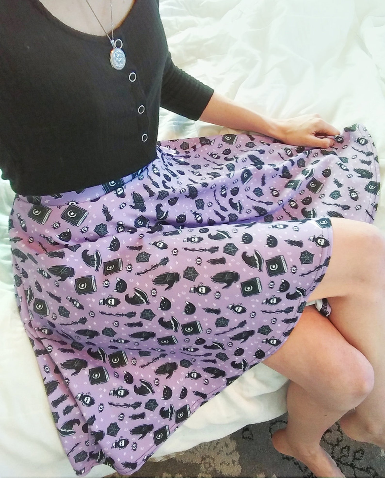 Purple Pastel Goth Skirt Pastel Purple With Witchy Hats Etsy