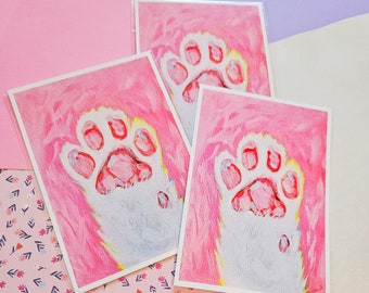 Impression d'art patte de chat haricot orteil, peinture acrylique rose (7 x 5)