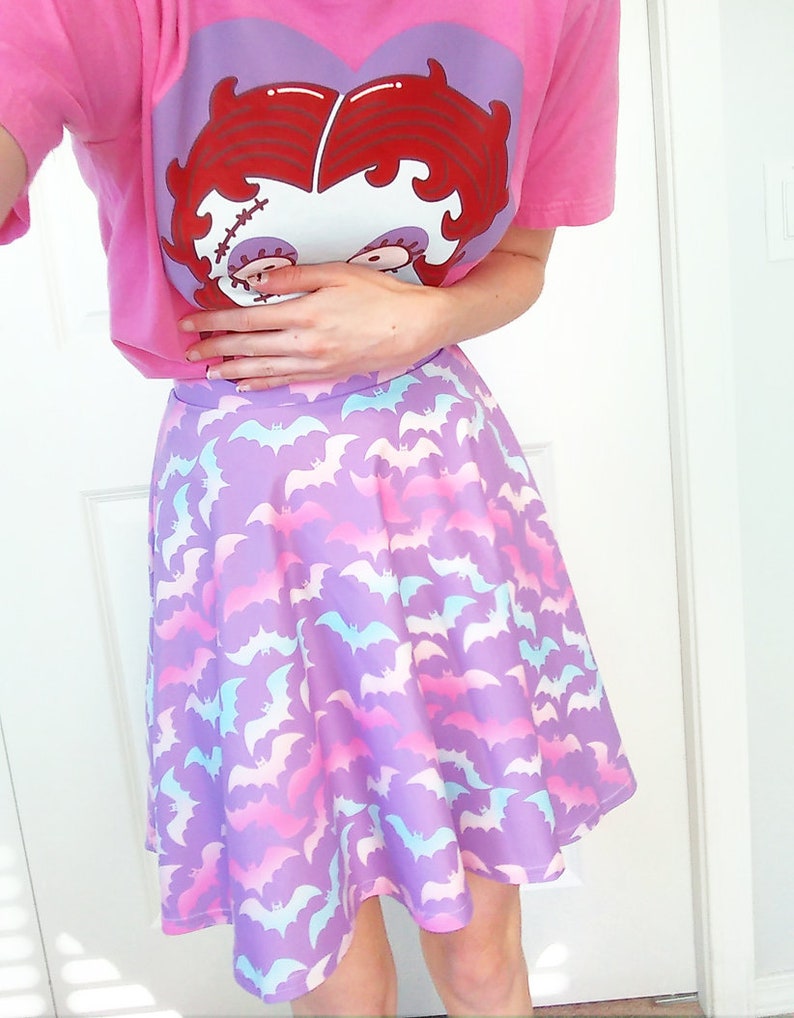Pastel Bats Skater Skirt Kawaii Skirt Featuring Rainbow Bats Etsy