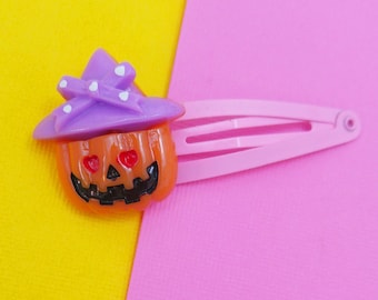 Witch Pumpkin Hair Clip, Kawaii Cute Halloween Pastel Goth Creepy Cute Halloween, Spooky Pumpkin Hair Clip for Halloween Spoopy Cute