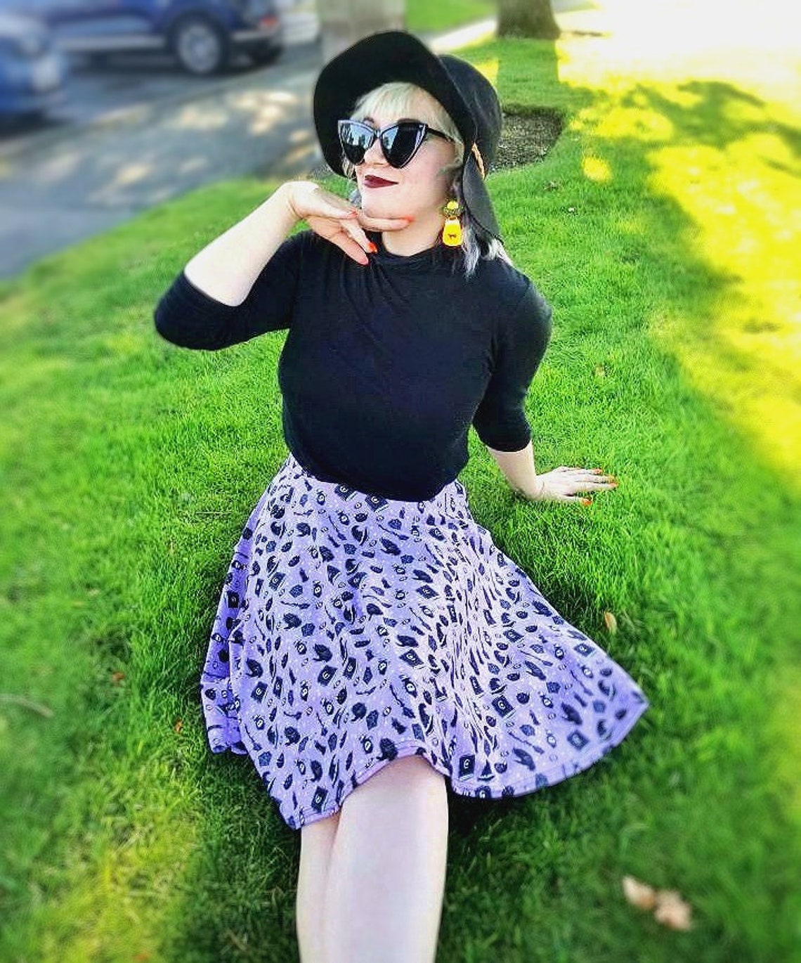 Purple Pastel Goth Skirt Pastel Purple With Witchy Hats Etsy