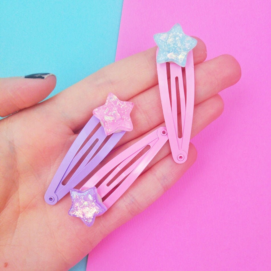 Star Hair Clips Pink Purple Star 3 Piece Set Kawaii Fairy Etsy