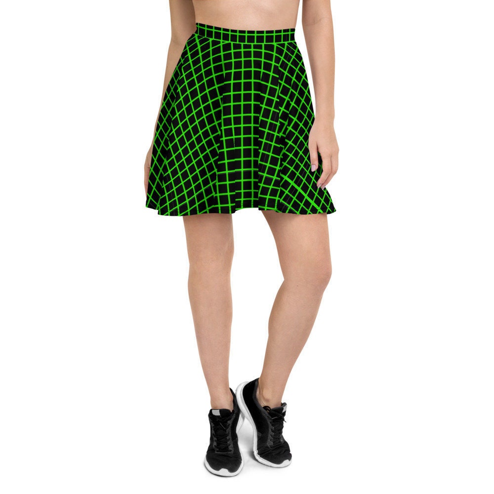 E Girl Green and Black Grid Skater Skirt Women s Goth Skater Skirt With Neon Green and Black Grid Pattern XS 3XL Etsy UK