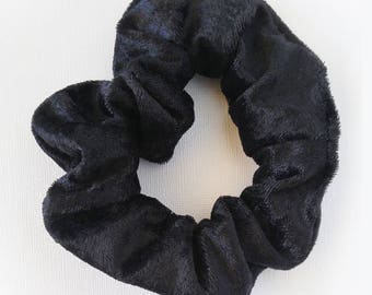 Black Crushed Velvet Scrunchie - Handmade Soft Hair Tie