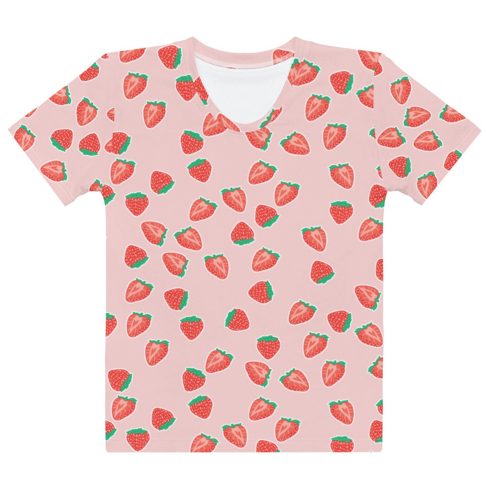 Kawaii Strawberry Shirt, Pastel Pink Crew Neck T-shirt With All-over  Strawberry Print, XS-2XL, Full-length - Etsy