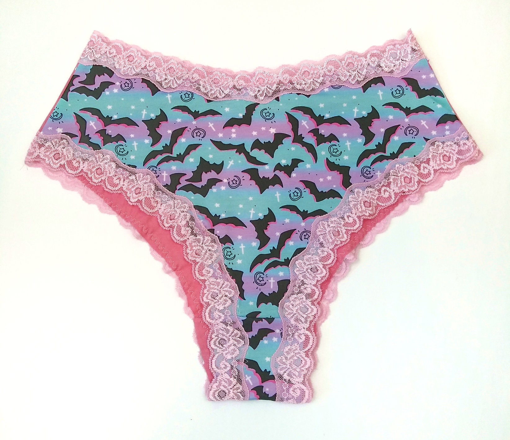 Bat Underwear for Women, Blue and Purple Batty Pastel Goth Panties With  Pink Back, Handmade High Rise, sweetie Pie 