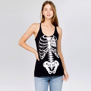 Halloween Tank Top, Skeleton Shirt, Women Tank Top, Triblend Racerback Tank Top, Hand Screen Print, Costume, Party Shirt