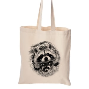 Raccoon tote bag, cute bag, grocery bag, reusable bag, market bag, cotton bag, beach bag, Christmas gift, Birthday gift, screen print