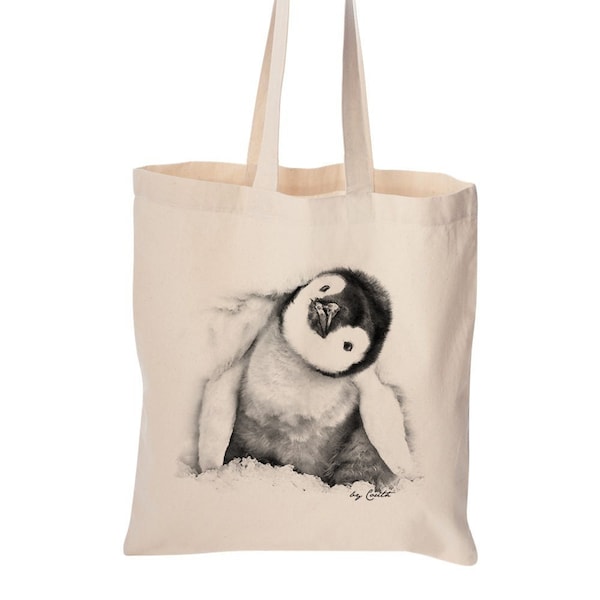 Penguin tote bag, cute bag, grocery bag, reusable bag, market bag, cotton bag, beach bag, Christmas gift, Birthday gift, screen print