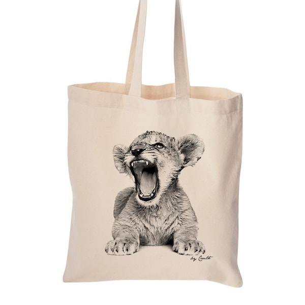 Sac fourre-tout lionceau, sac mignon, sac de courses, sac réutilisable, sac de marché, sac en coton, sac de plage, cadeau de Noël, cadeau d'anniversaire, sac Lion