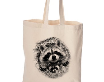 Raccoon tote bag, cute bag, grocery bag, reusable bag, market bag, cotton bag, beach bag, Christmas gift, Birthday gift, screen print