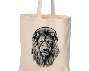 Lion tote bag, cute bag, grocery bag, reusable bag, market bag, cotton bag, beach bag, Christmas gift, Birthday gift, screen print, school