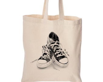 Sneakers tote bag, cute bag, grocery bag, reusable bag, market bag, cotton bag, beach bag, Christmas gift, Birthday gift, screen print