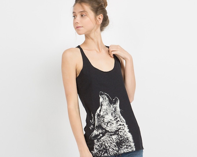 Featured listing image: Wolf Tank Top for Women Animal Shirt Gift for Her Summer Racerback Tank Top Cute Screenprint Top for Girl Birthday Graphic Tee