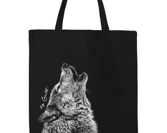 Wolf tote bag, cute bag, grocery bag, reusable bag, market bag, cotton bag, beach bag, Christmas gift, Birthday gift, screen print