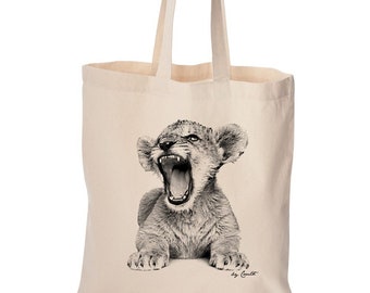 Lion cub tote bag, cute bag, grocery bag, reusable bag, market bag, cotton bag, beach bag, Christmas gift, Birthday gift, Lion Bag