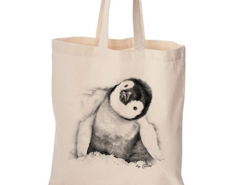 Penguin tote bag, cute bag, grocery bag, reusable bag, market bag, cotton bag, beach bag, Christmas gift, Birthday gift, screen print