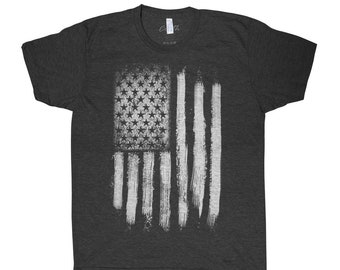 American Flag T-shirt Men Graphic Tee Custom Hand Screen Print Tri-Blend Short Sleeve