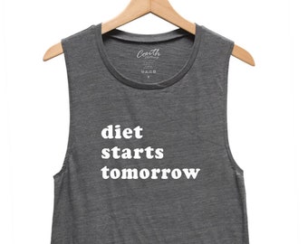 Workout Tank Top, Diet Starts Tomorrow, Womens Muscle Tank, Muscle Tee, Gym, Yoga Top, Fitness, Summer, Black Shirt, Funny Shirt