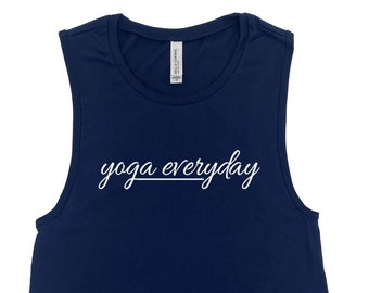 Womens Yoga Muscle Tee, Graphic Muscle Tank for Gym, Graphic Cotton Yoga Top