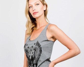 Eagle Tank Top, Women's Tank Top, Flag Clothing, Flag Apparel, Triblend Racerback Tank Top, Hand Screen Print, American Flag, Merica, USA