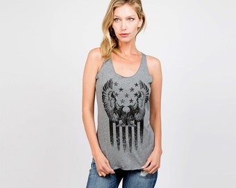 Eagle Tank Top, Women's Tank Top, Flag Clothing, Flag Apparel, Triblend Racerback Tank Top, Hand Screen Print, American Flag, Merica, USA