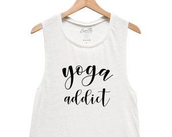 Yoga Tank Top, Yoga Addict, Muscle Tee, Workout, Gym, Yoga, Fitness, Summer, Black Shirt, Funny Shirt, Womens Shirt