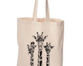 Giraffe tote bag, cute bag, grocery bag, reusable bag, market bag, cotton bag, beach bag, Christmas gift, Birthday gift, screen print